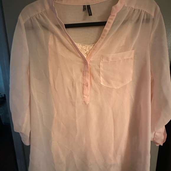 Maurices Light Pink Sheer Blouse with Pocket - Picture 1 of 4